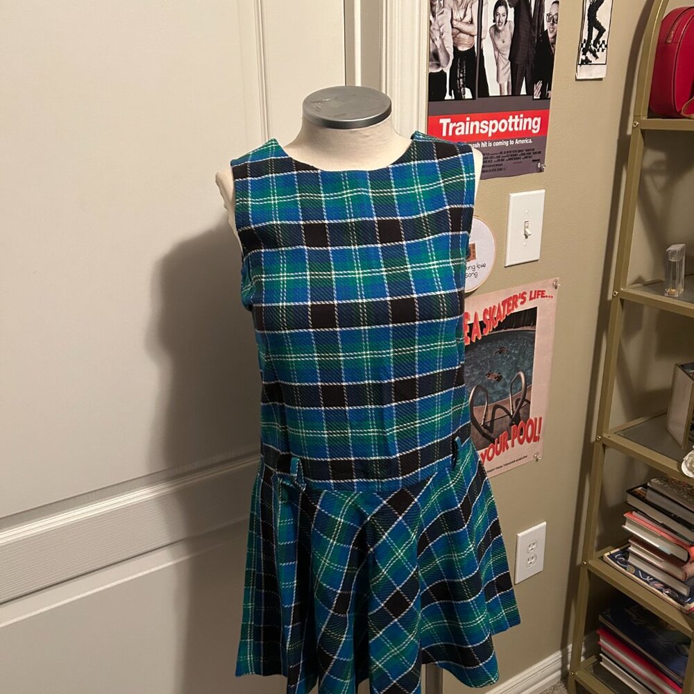 1960s mod plaid drop-waist schoolgirl dress